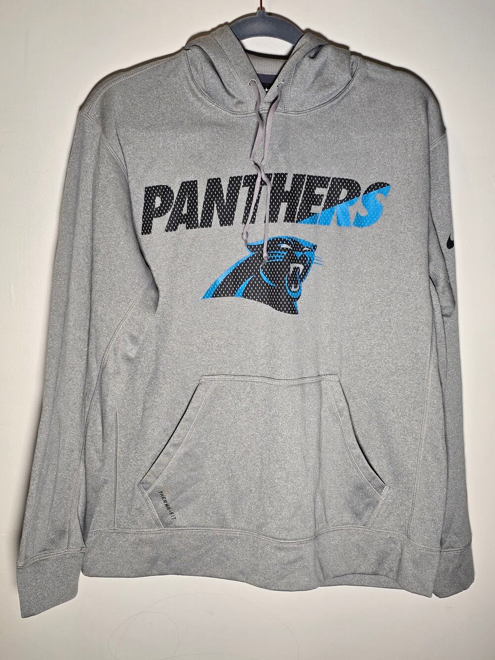 Nike NFL Carolina Panthers Therma-FIT Hoodie Mens Medium M Gray Fleece Pullover